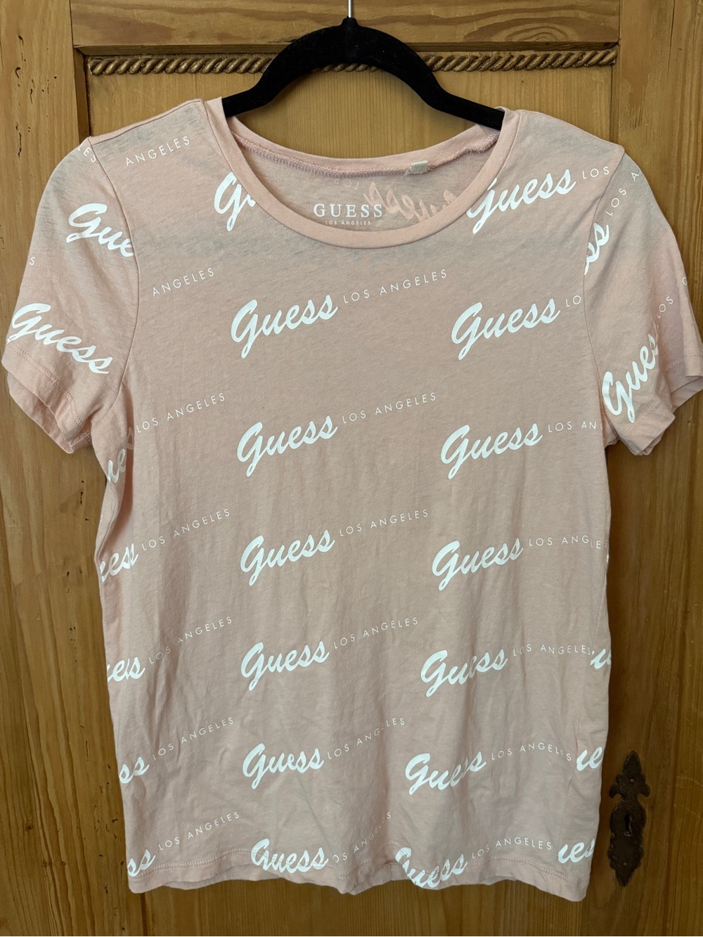 GUESS Pink All-Over Logo Short Sleeve Tee